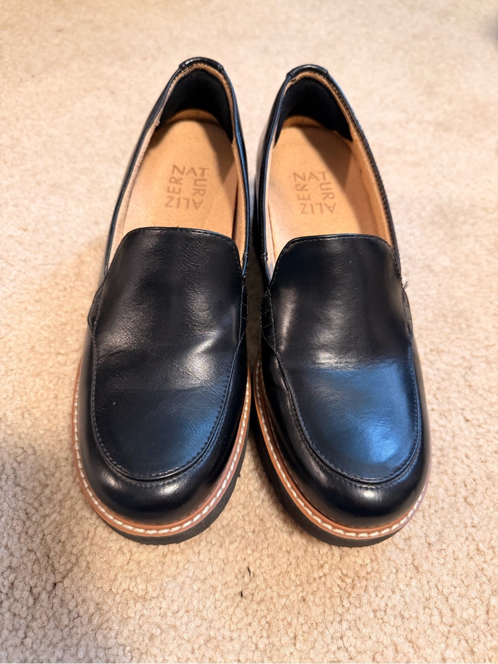 Naturalizer Black Platform Leather Women's Slip-On Loafers
